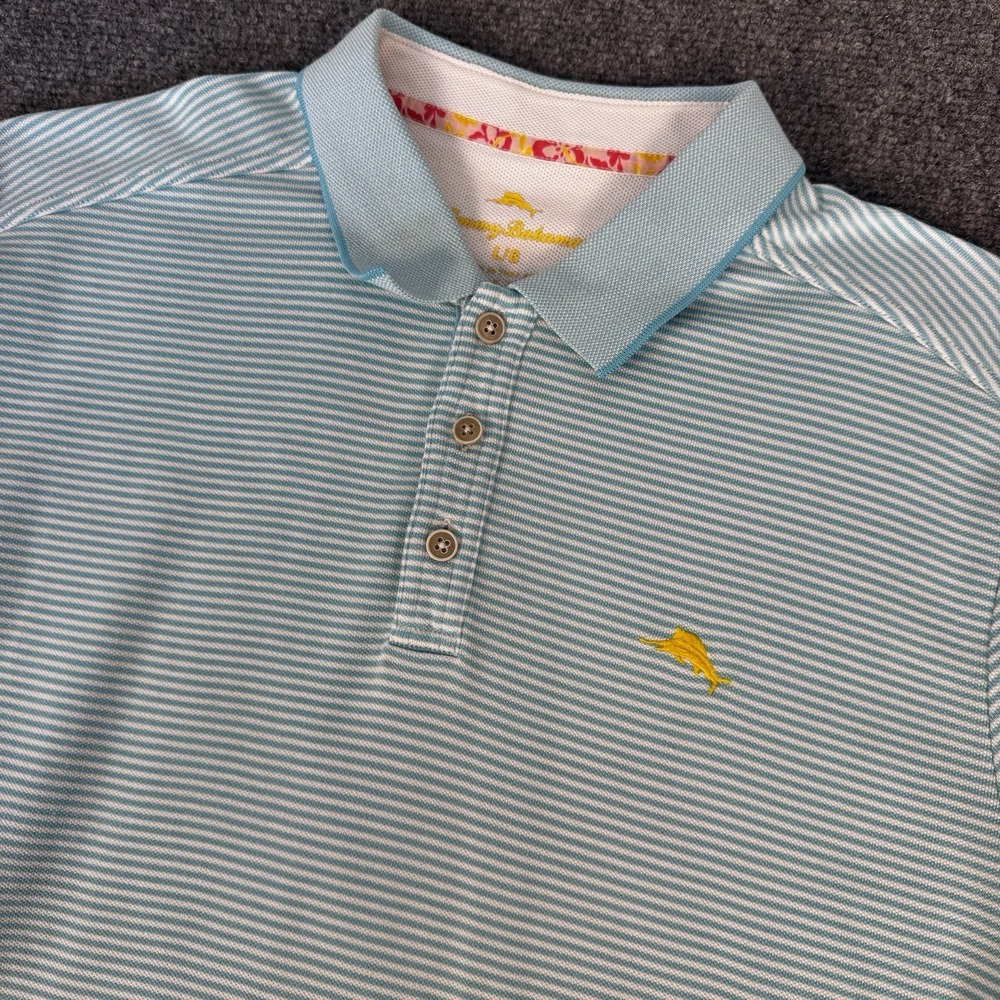 Tommy Bahama Polo Shirt Mens Large IslandZone Supima Marlin Logo Golf